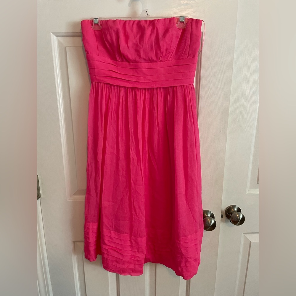 J Crew bright pink strapless midi length dress size 6